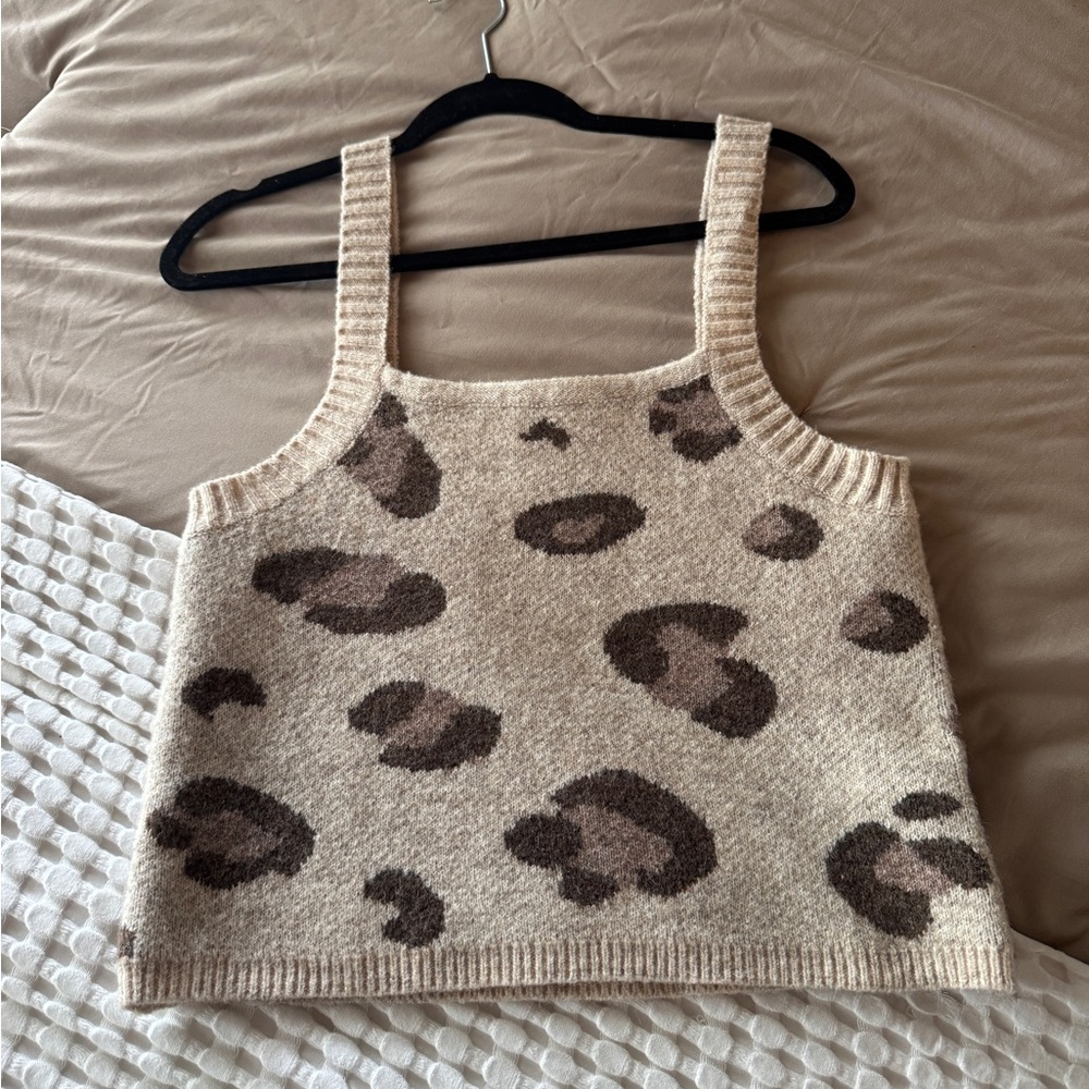 Entro Cream and Brown Leopard Print Tank Top